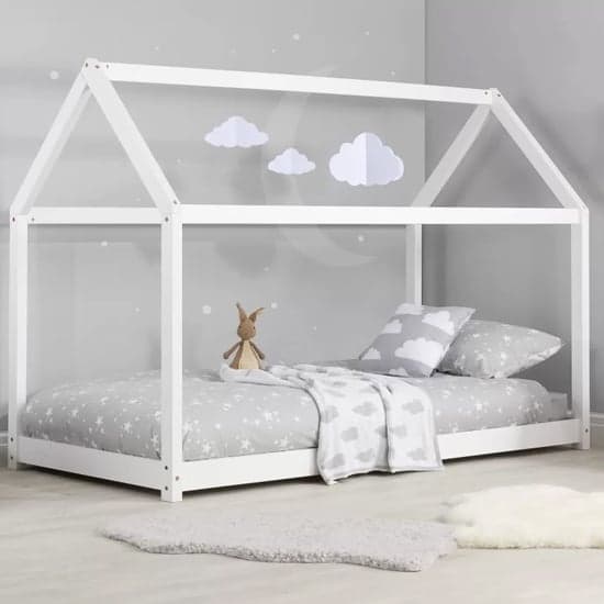 Hamel Wooden Single House Bed In White_1