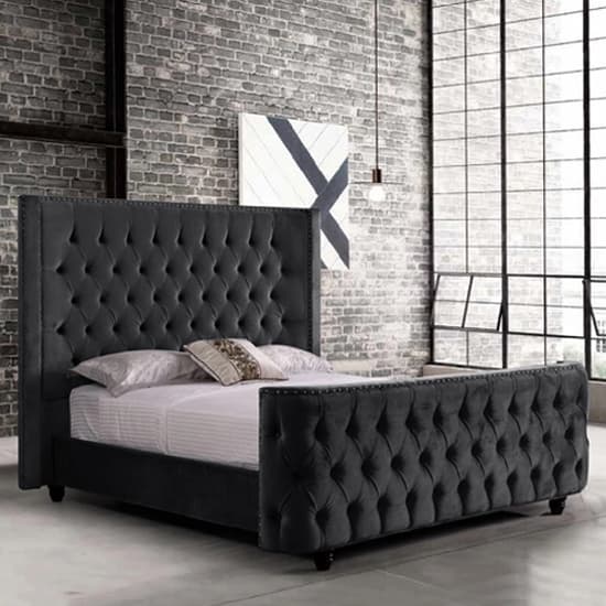 Hammond Plush Velvet King Size Bed In Black Furniture in Fashion