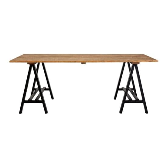Hampro Wooden Dining Table With Black Metal Legs In Natural_2
