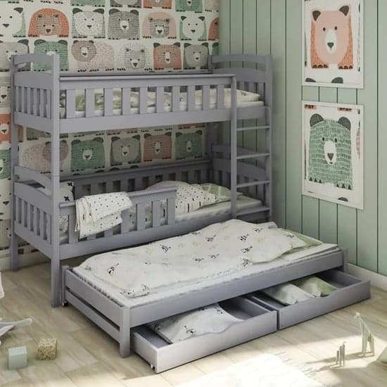 Hampton Bunk Bed And Trundle In Grey With Bonnell Mattresses_1