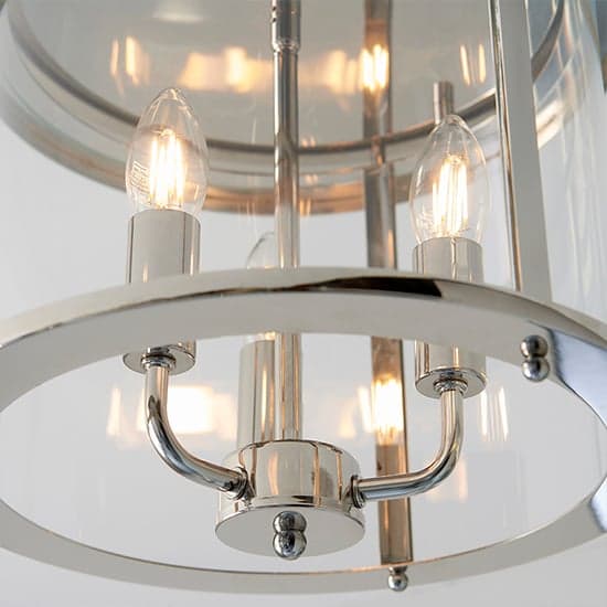 Hampworth 3 Lights Clear Glass Ceiling Light In Bright Nickel_3