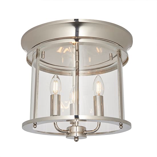 Hampworth 3 Lights Clear Glass Ceiling Light In Bright Nickel_4