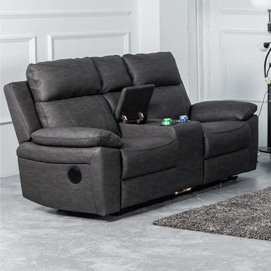 Hanford Electric Fabric Recliner 2 Seater Sofa In Dark Grey_1