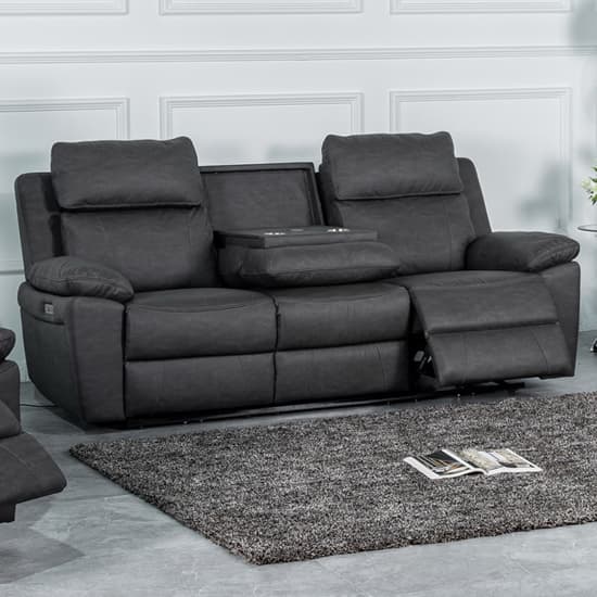 Hanford Electric Fabric Recliner 3 Seater Sofa In Dark Grey_1