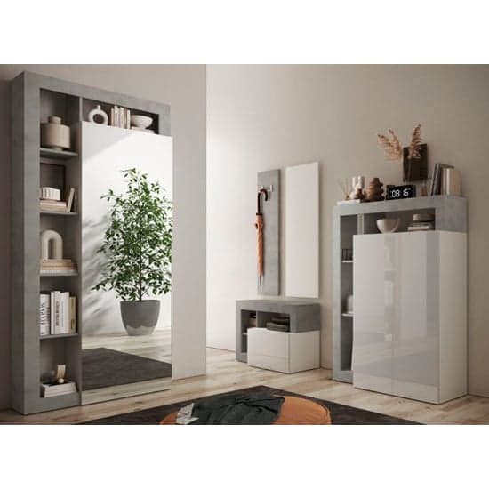 Hanmer High Gloss Coat Hanger Cabinet 2 Doors In White Concrete_2