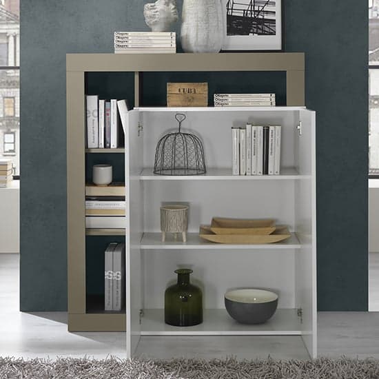 Hanmer High Gloss Highboard With 2 Doors In White And Pewter_2
