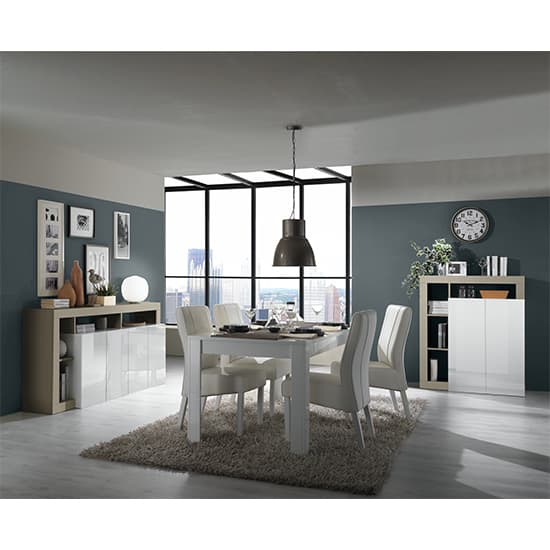 Hanmer High Gloss Highboard With 2 Doors In White And Pewter_5