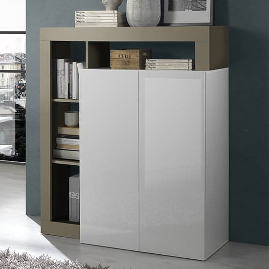Hanmer High Gloss Highboard With 2 Doors In White And Pewter_1