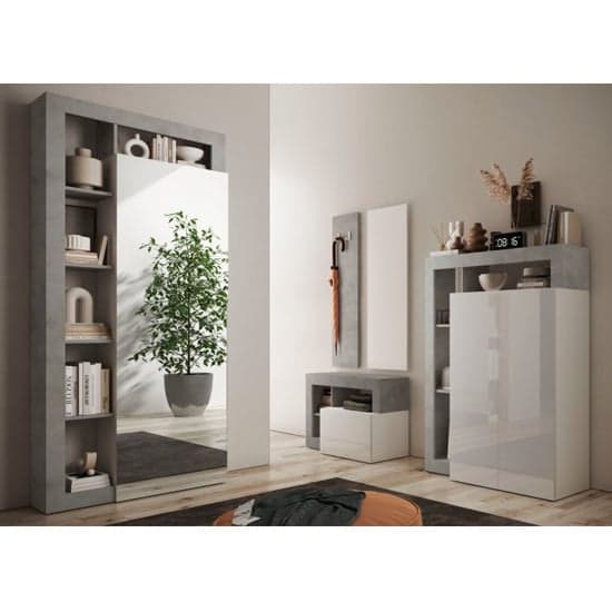 Hanmer High Gloss Shoe Storage Cabinet 2 Doors In White Concrete_3