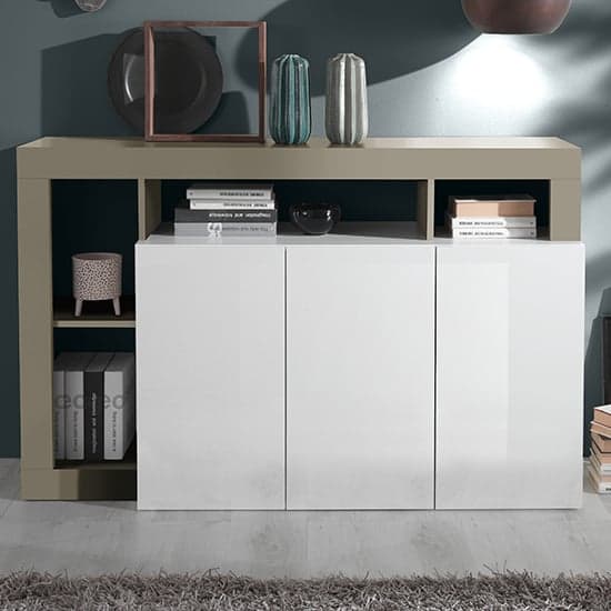 Hanmer High Gloss Sideboard With 3 Doors In White And Pewter_1