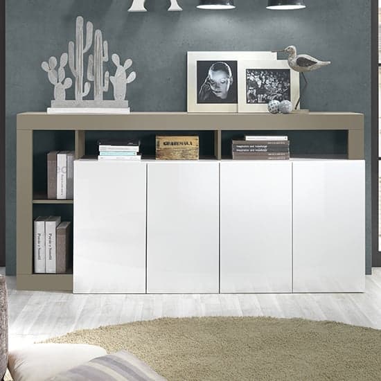 Hanmer High Gloss Sideboard With 4 Doors In White And Pewter_1