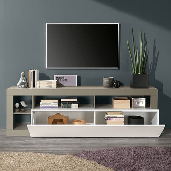 Hanmer High Gloss TV Stand With 1 Door In White And Pewter_2