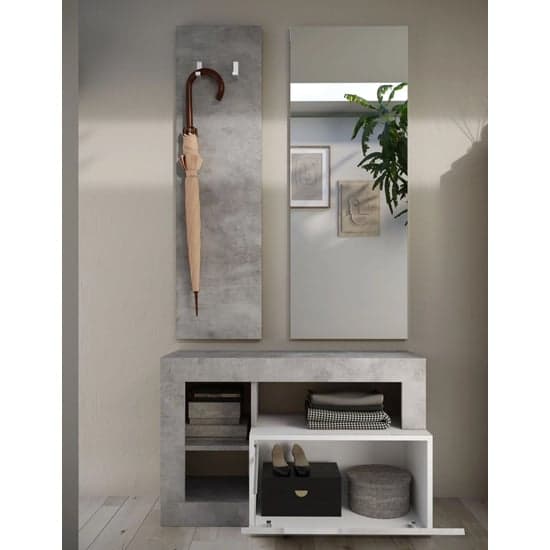 Hanmer High Gloss Hallway Furniture Set In White And Concrete_2