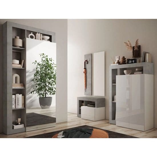 Hanmer High Gloss Hallway Furniture Set In White And Concrete_3
