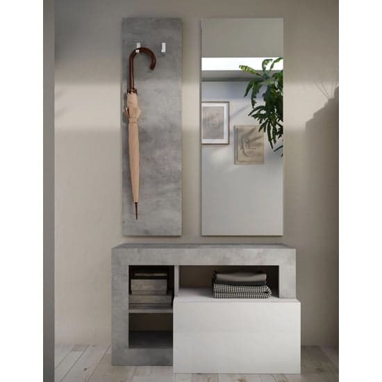 Hanmer High Gloss Hallway Furniture Set In White And Concrete_1