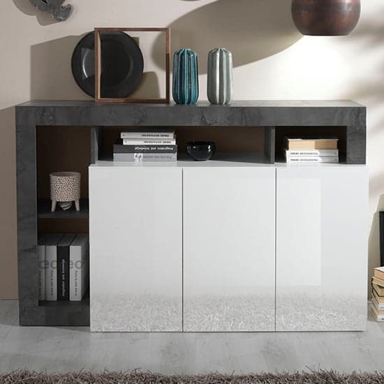 Hanmer High Gloss Sideboard With 3 Doors In White And Oxide_1