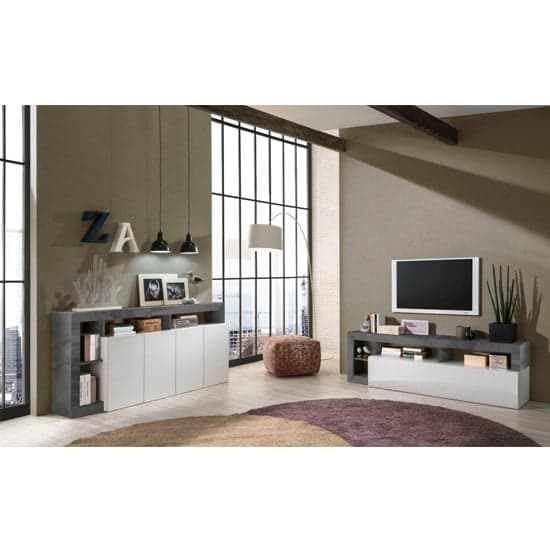 Hanmer High Gloss Sideboard With 4 Doors In White And Oxide_6