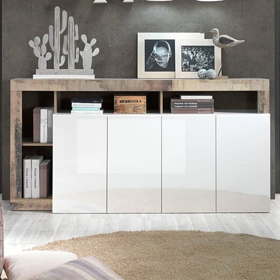 Hanmer High Gloss Sideboard With 4 Doors In White And Pero_1