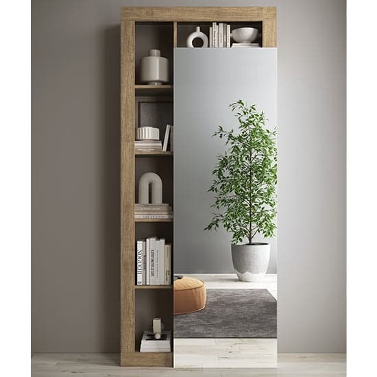 Hanmer Mirrored Wardrobe With 1 Door And Shelves In Knotty Oak_1