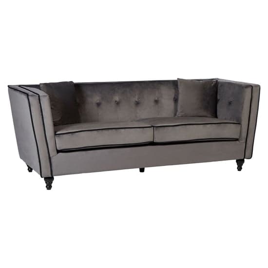 Hannah Upholstered Velvet 3 Seater Sofa In Grey