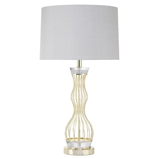 Hannes White Fabric Shade Table Lamp With Gold Wireframe Base_1
