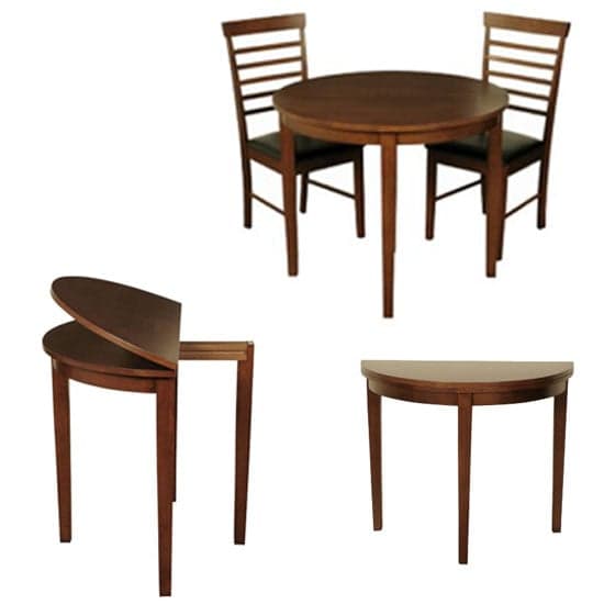 Hanover Round Half Moon Dining Table In Dark Oak With 2 Chairs_2