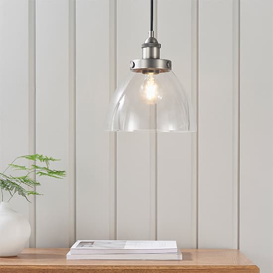 Hansen 1 Light Clear Glass Shade Pendant Light In Brushed Silver_3