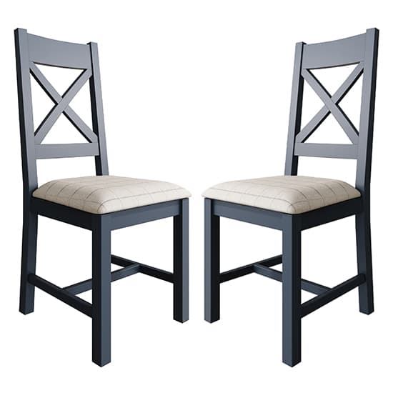 Hants Blue Cross Back Dining Chairs With Natural Seat In Pair