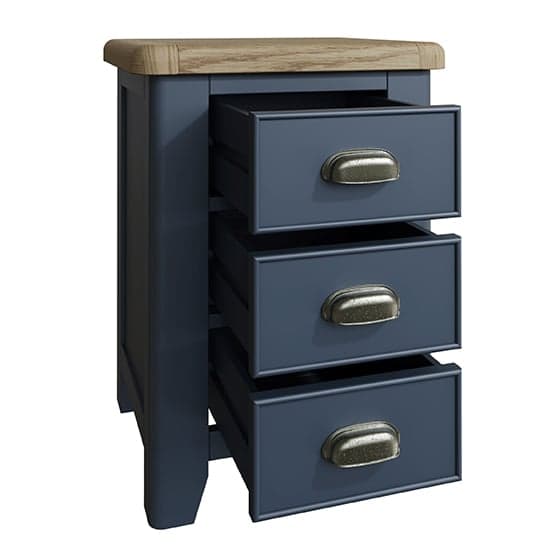 Hants Large Wooden 3 Drawers Bedside Cabinet In Blue_3