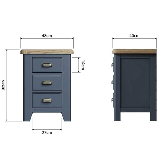 Hants Large Wooden 3 Drawers Bedside Cabinet In Blue_7