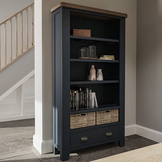 Hants Large Wooden Bookcase In Blue