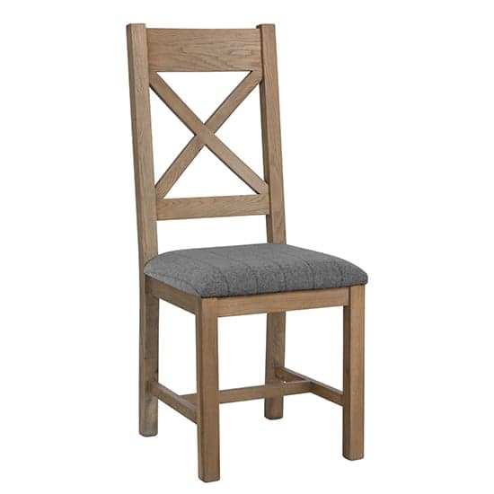Hants Oak Cross Back Dining Chairs With Grey Seat In Pair_2