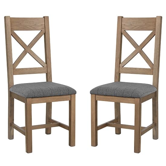 Hants Oak Cross Back Dining Chairs With Grey Seat In Pair_1
