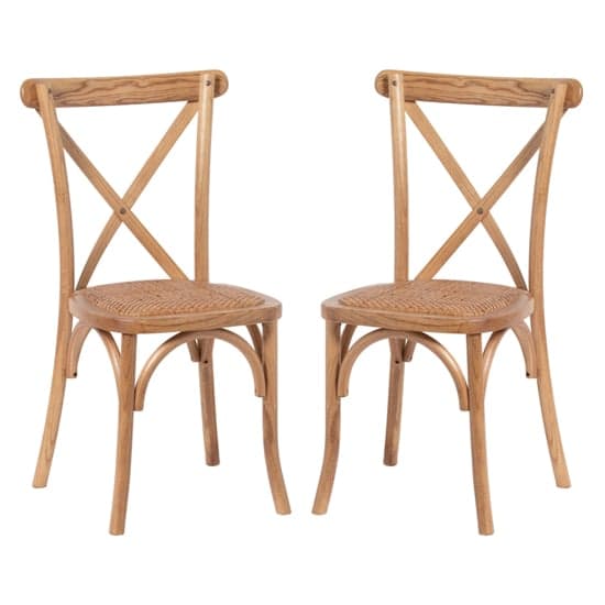 Hapron Cross Back Light Oak Wooden Dining Chairs In Pair_1