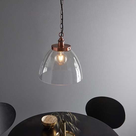 Harbor Clear Glass Shade Ceiling Pendant Light In Aged Copper_2