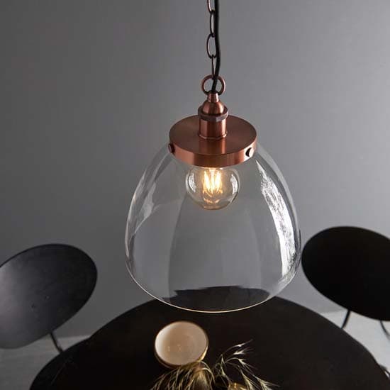 Harbor Clear Glass Shade Ceiling Pendant Light In Aged Copper_3