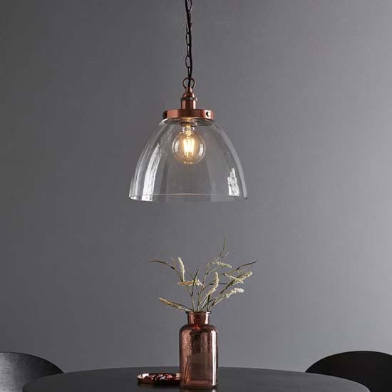Harbor Clear Glass Shade Ceiling Pendant Light In Aged Copper_5