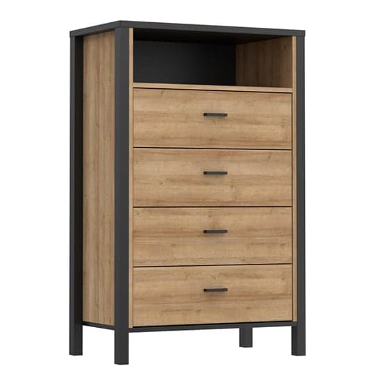 Harbor Wooden Chest Of 4 Drawers In Matt Black And Riviera Oak_2
