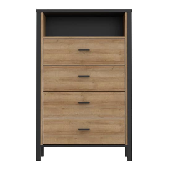 Harbor Wooden Chest Of 4 Drawers In Matt Black And Riviera Oak_4