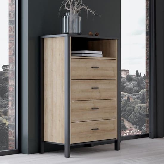 Harbor Wooden Chest Of 4 Drawers In Matt Black And Riviera Oak_1