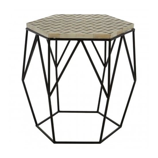Harla Hexagonal Wooden Top Side Table In Black And Ivory_2