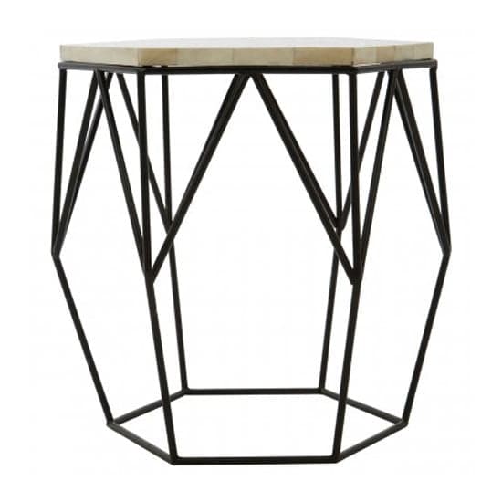 Harla Hexagonal Wooden Top Side Table In Black And Ivory_1
