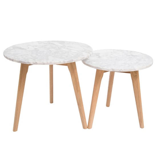 Harlots White Marble Nest Of 2 Tables With Solid Oak Frame_2