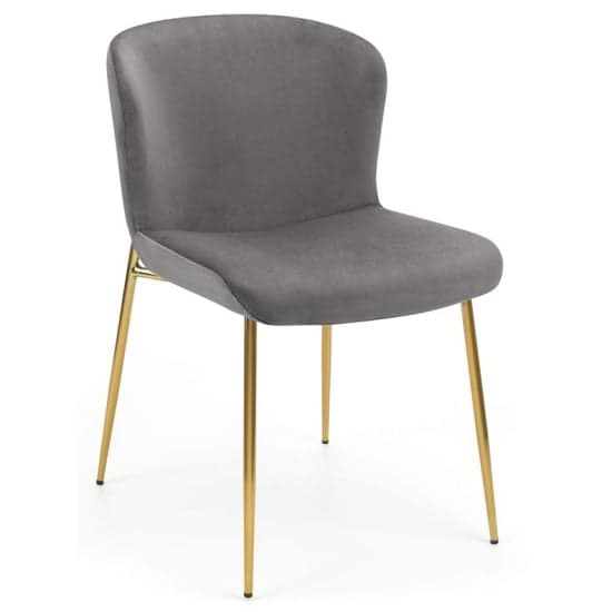 Haimi Velvet Dining Chair In Grey With Gold Metal Legs_2