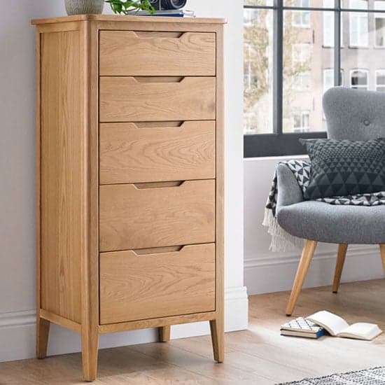 Harriet Tall Chest Of Drawers In Robust Solid Oak With 5 Drawers_1