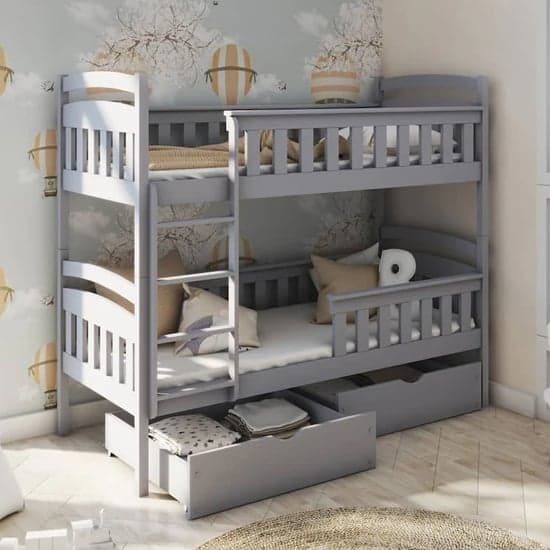 Harris Bunk Bed And Trundle In Grey With Bonnell Mattresses_1