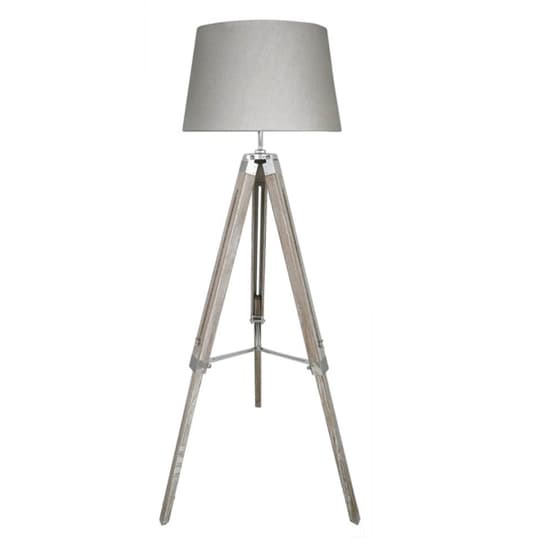 Harris Grey Linen Shade Floor Lamp With Natural Tripod Furniture in