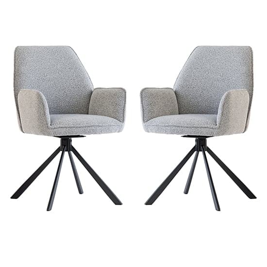 Harris Swivel Grey Boucle Fabric Dining Chairs In Pair_1