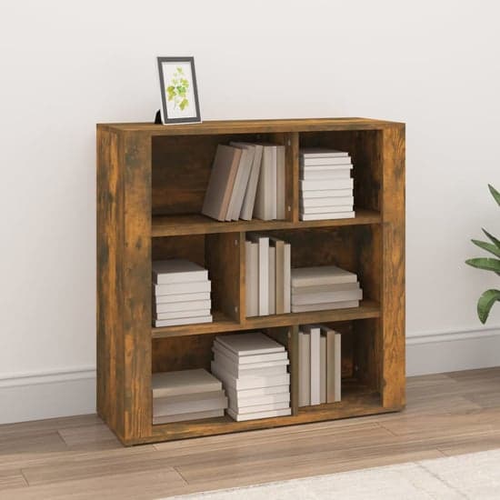 Harris Wooden Bookcase With 6 Shelves In Smoked Oak_1