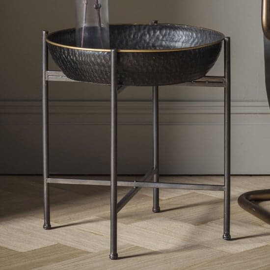 Harrison Round Metal Side Table In Black And Gold_1
